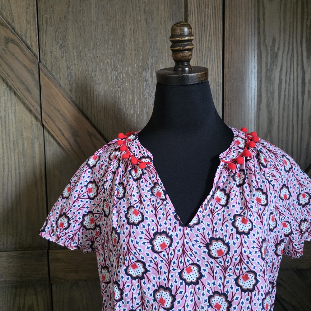Boden Pink Floral Notch-Neck Short Sleeve Blouse - Picture 2 of 4